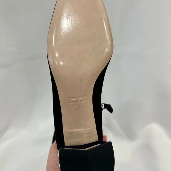 Miu Miu Black Knee-High Suede Boots with Crystal-Trim Block Heel - Picture 13 of 14